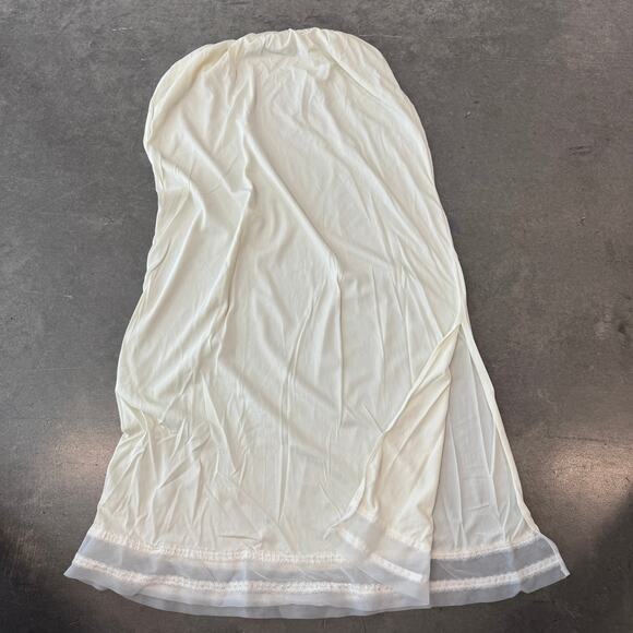 Vintage 90's Y2K White Satin Slip Skirt Slit Lace Sheer Medium Prairie Boho - Picture 2 of 5